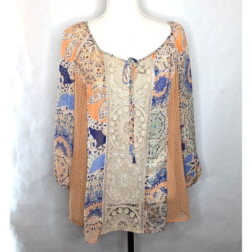 Meadow Rue Top Blouse Crochet Sheer